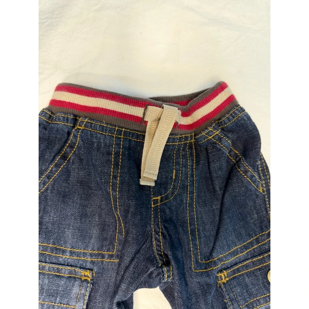 Gymboree‎ Baby Boys Dark Wash Denim Cargo jeans  Elastic Waist 0-3 Months